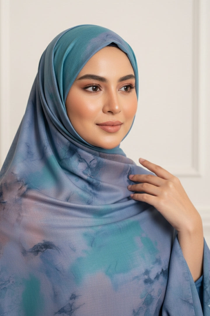 Printed Viscose Modal Hijab - Lake Blue