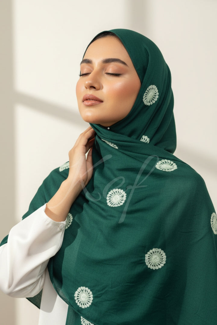 Circle Embroidery Lawn - Dark Green