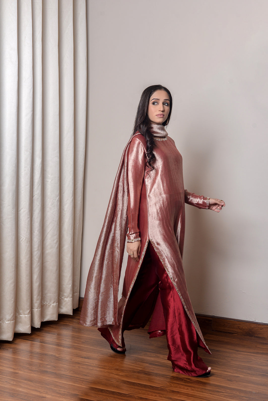 Red Pure Soft Satin Lama Tissue Dress