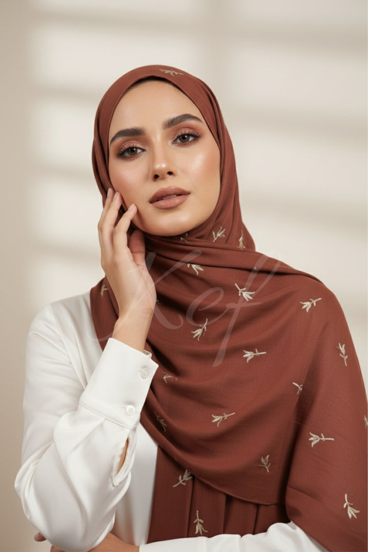 Grace Embroidery Lawn Hijab - Melon