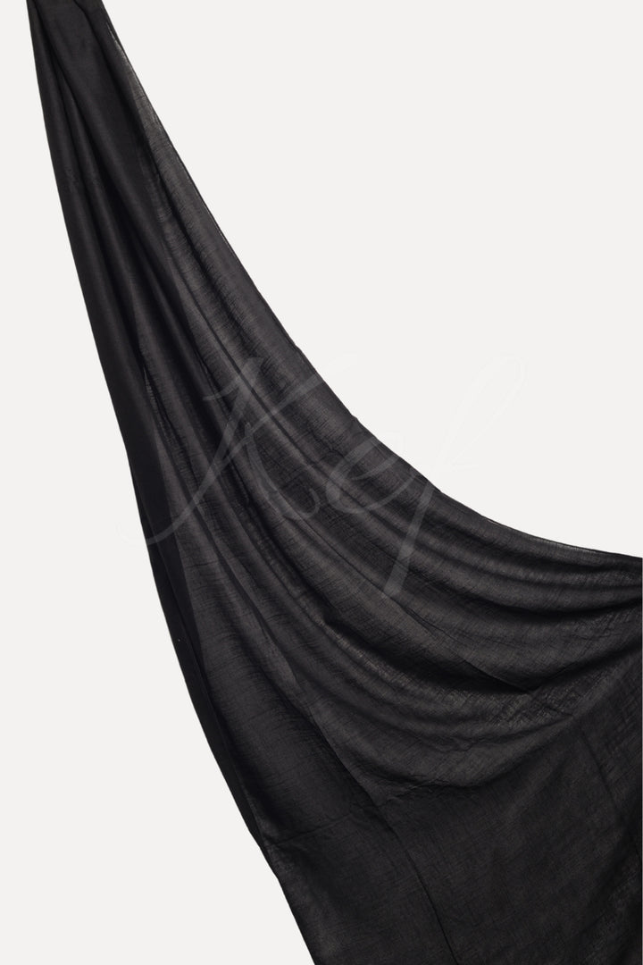 Plain Tassel Lawn Hijab - Black