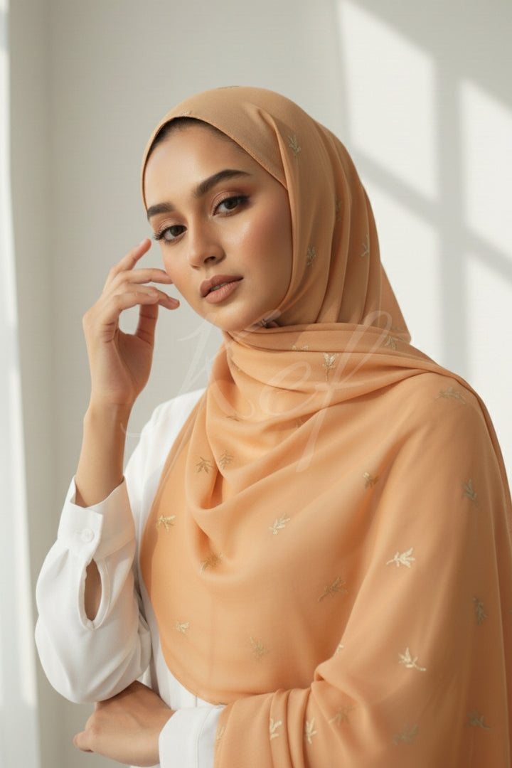 Grace Embroidery Lawn Hijab - Ochre