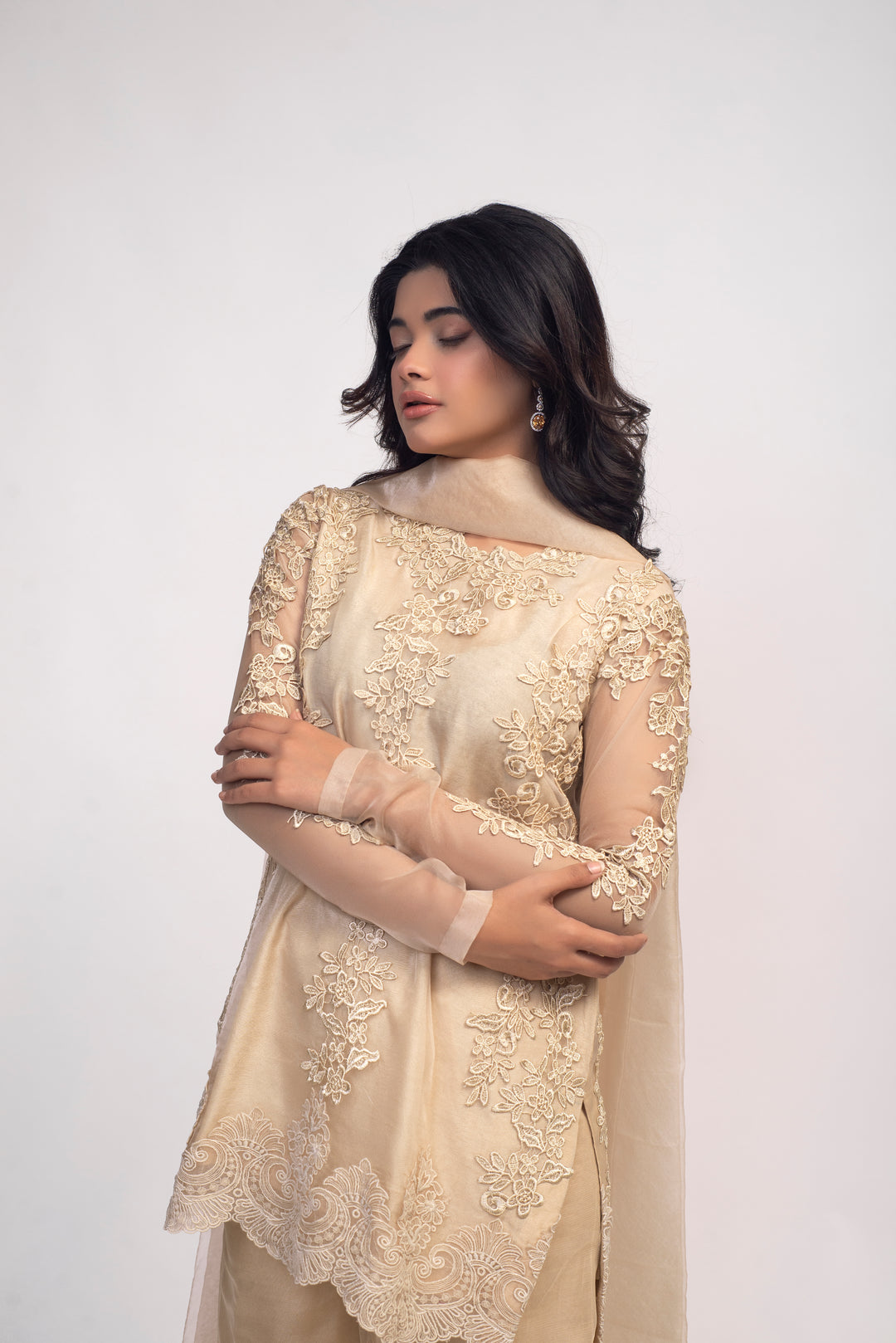 Beige Lace Applique Dress