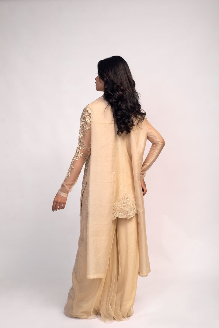 Beige Lace Applique Dress