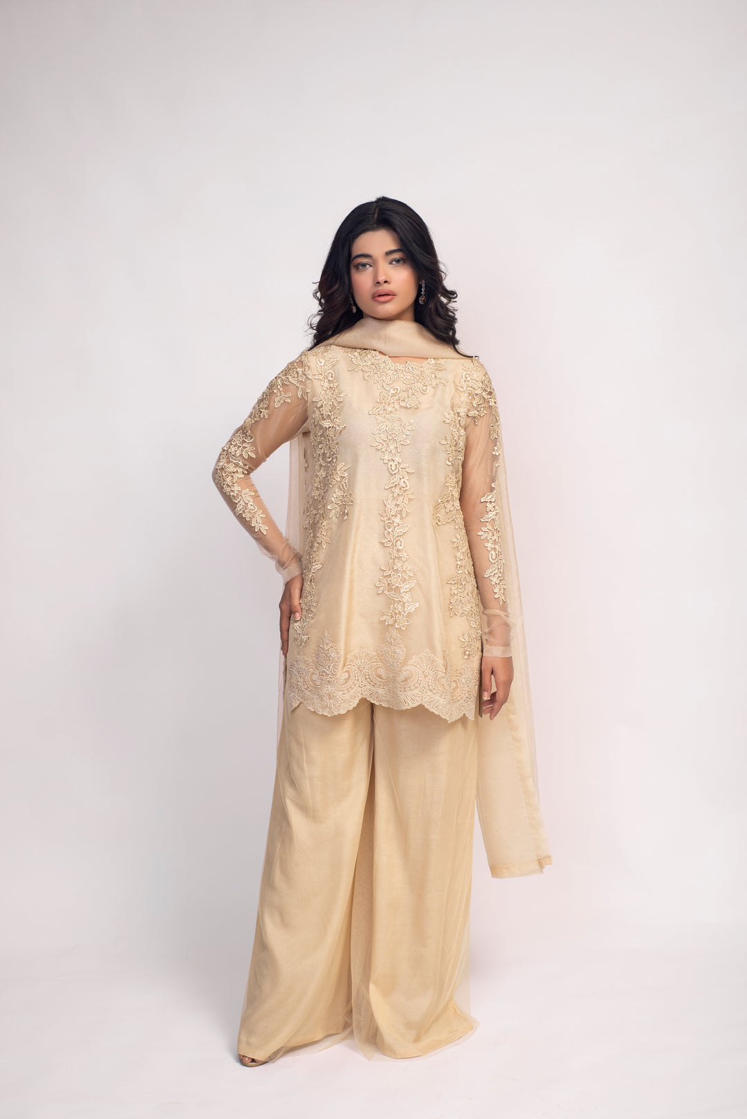 Beige Lace Applique Dress
