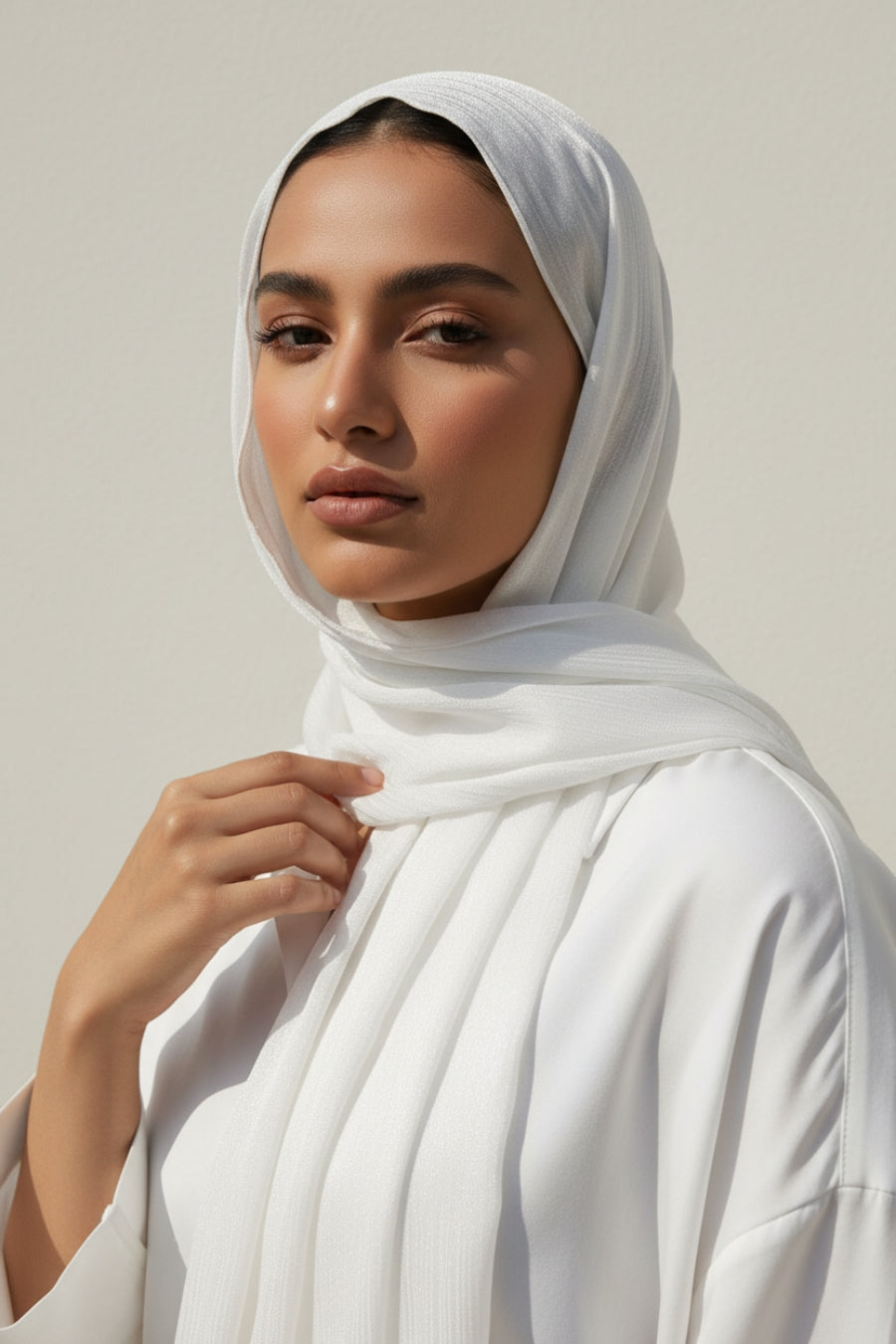 Crinkle Chiffon Hijab - White (Shimmer)