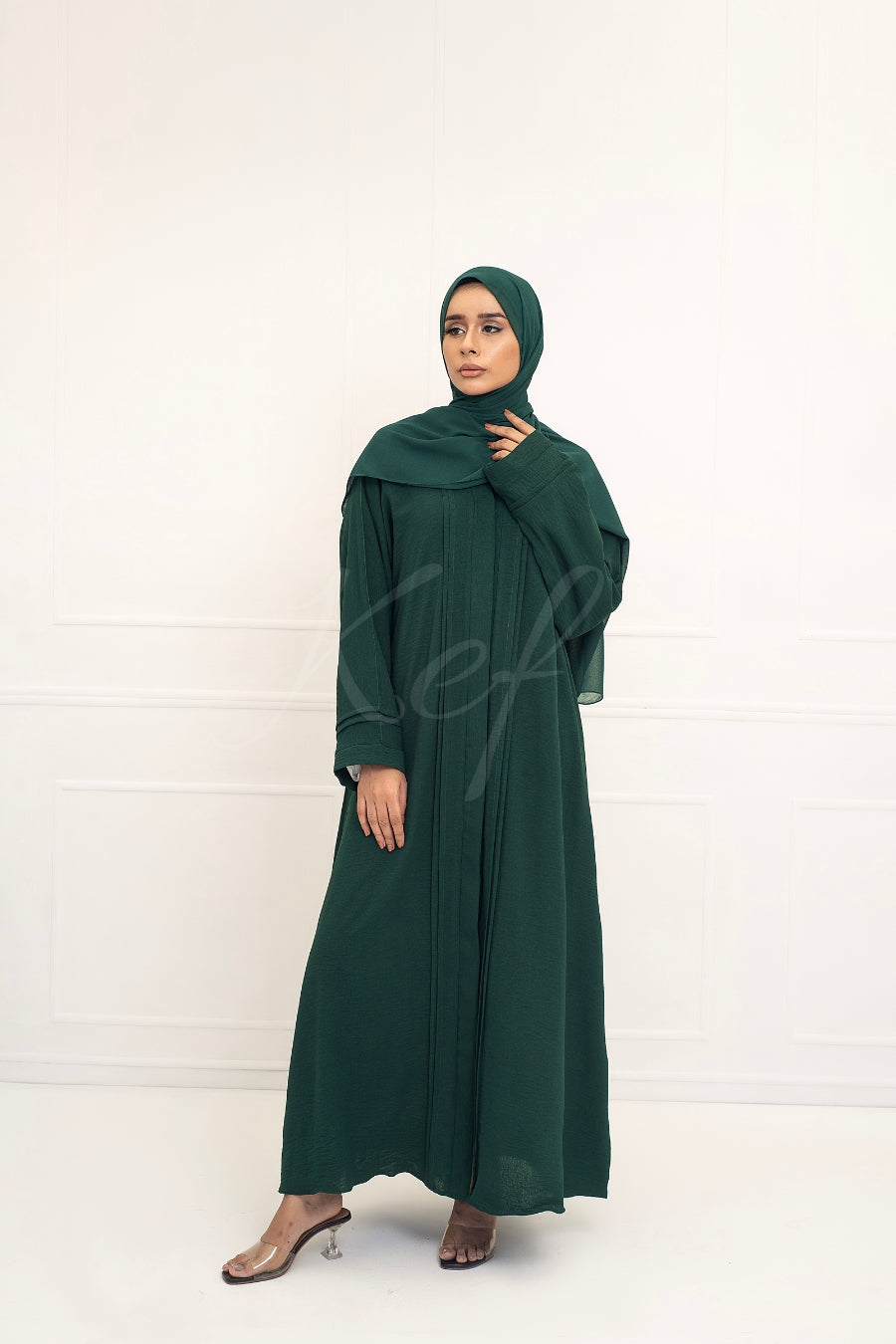 Pleated Dark Green Abaya