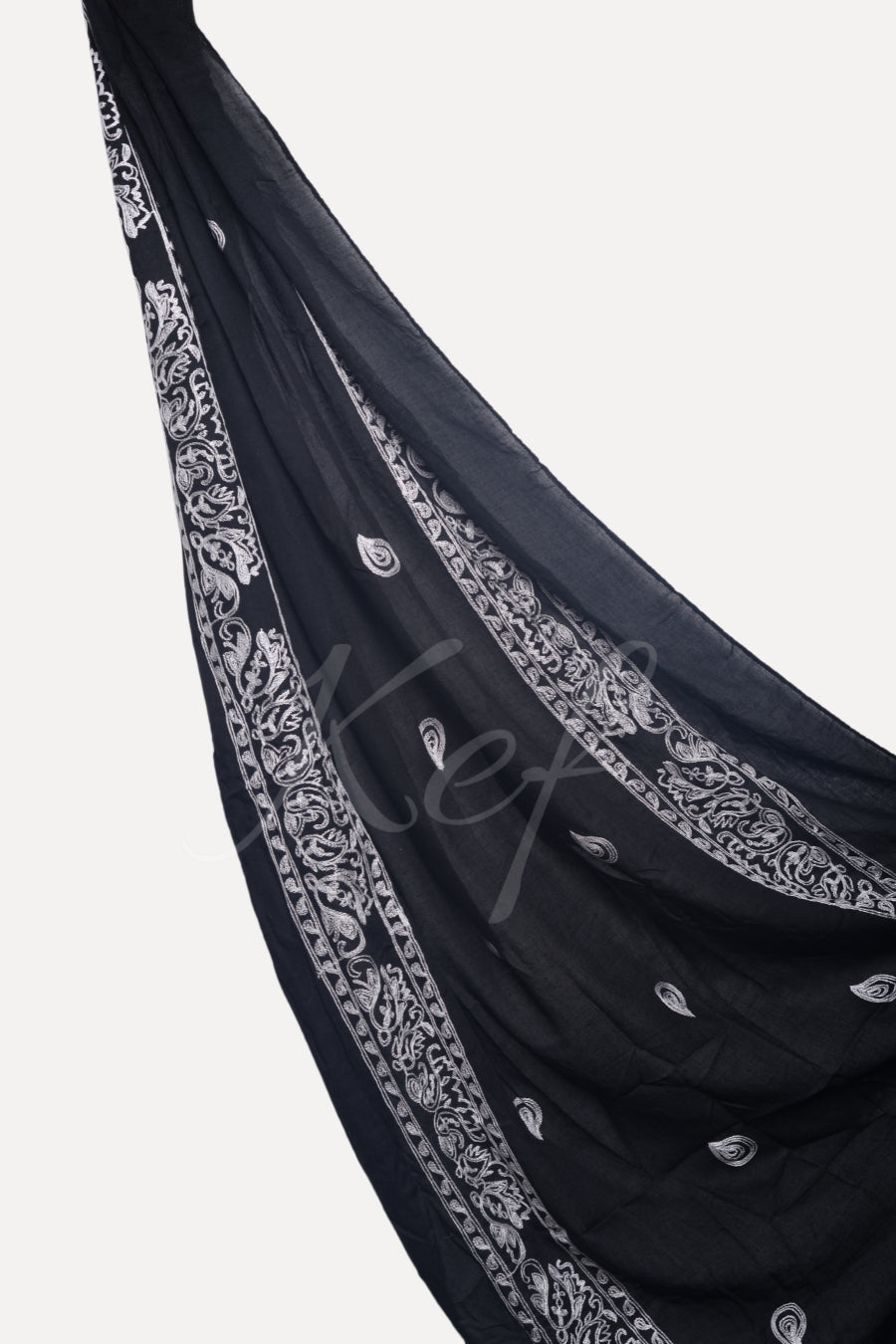Stripe Embroidery Lawn Hijab - Black