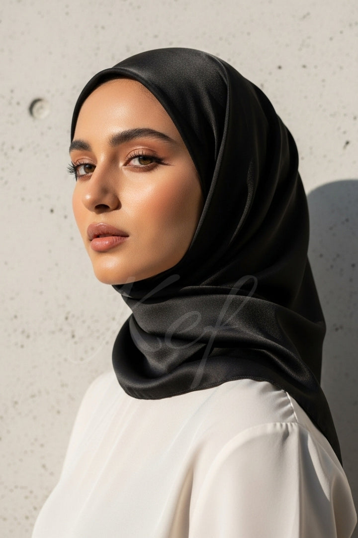 Plain Silk Hijab - Black