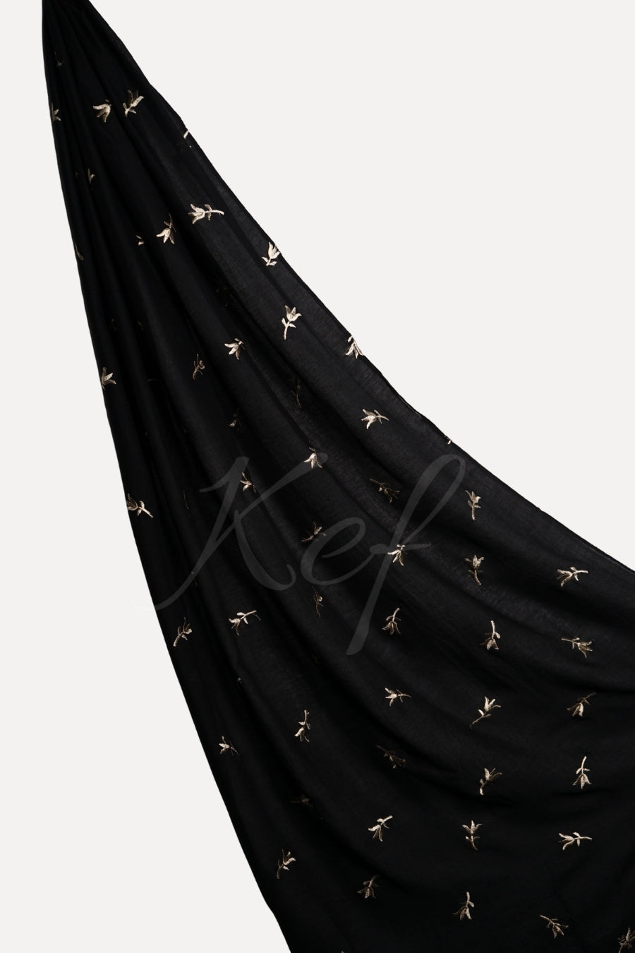 Grace Embroidery Lawn Hijab - Black