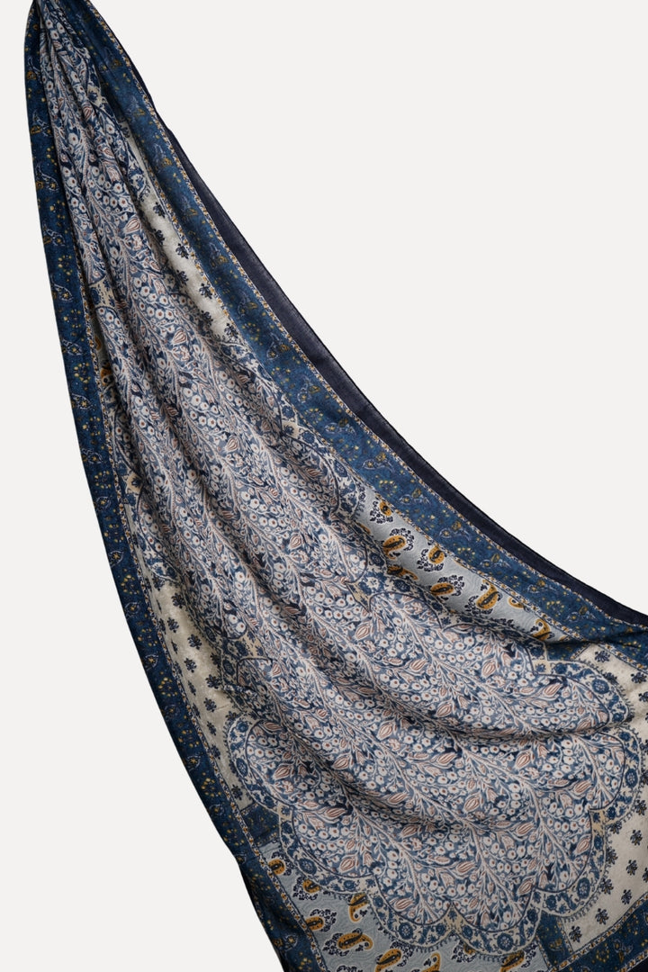 Printed Floral Lawn Hijab - Blue Mirange