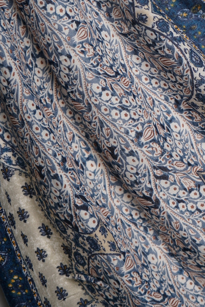 Printed Floral Lawn Hijab - Blue Mirange
