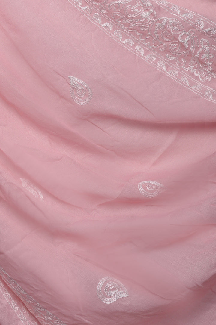 Stripe Embroidery Lawn Hijab - Candy Pink