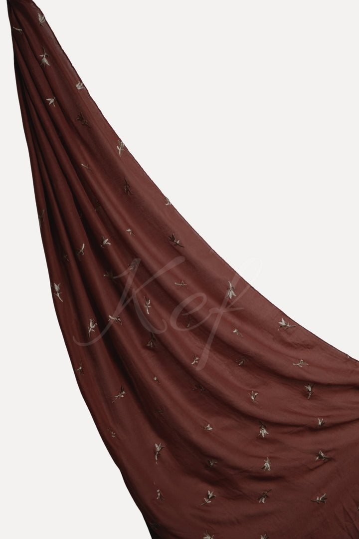 Grace Embroidery Lawn Hijab - Cape Mortuum