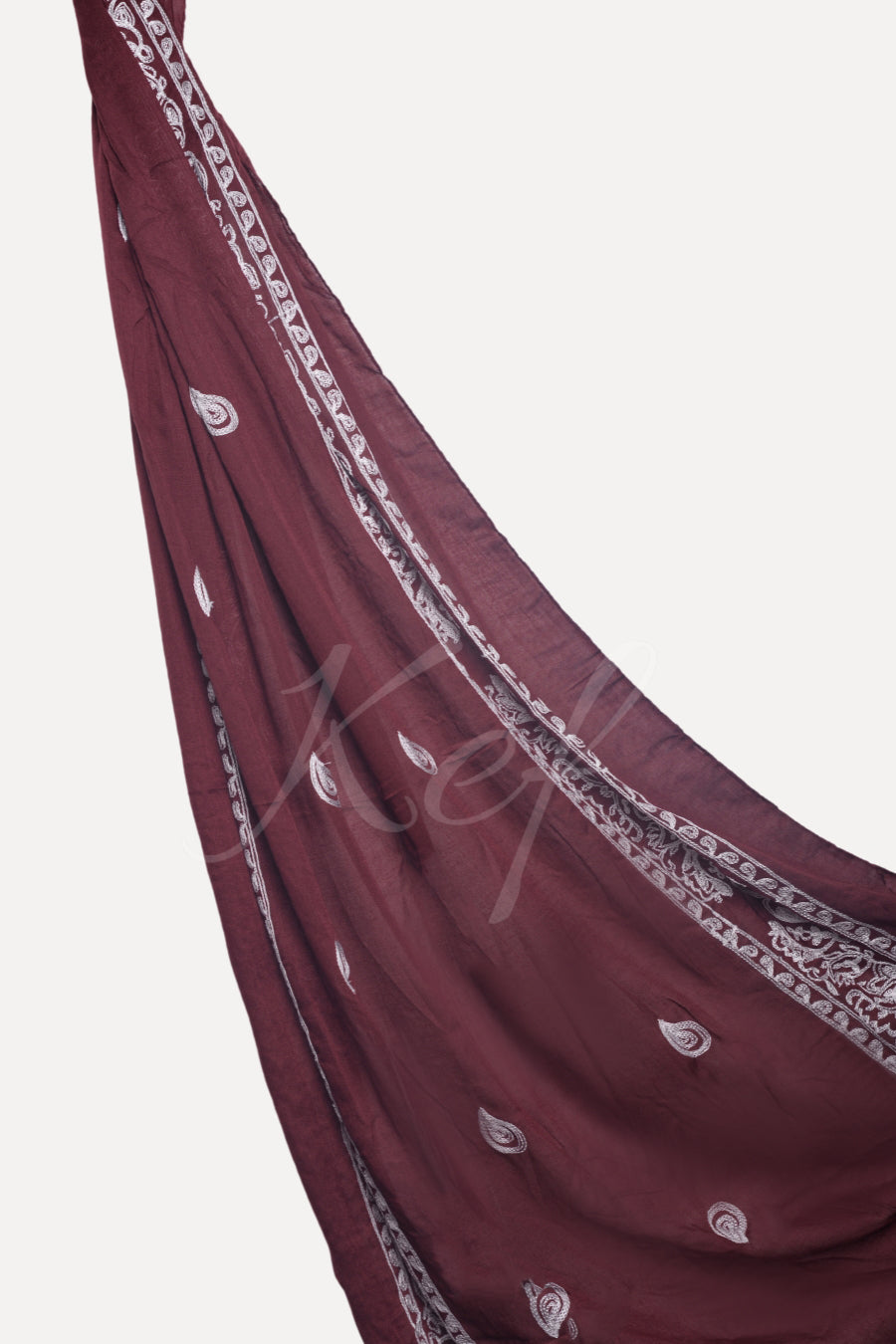 Stripe Embroidery Lawn Hijab - Cape Mortum