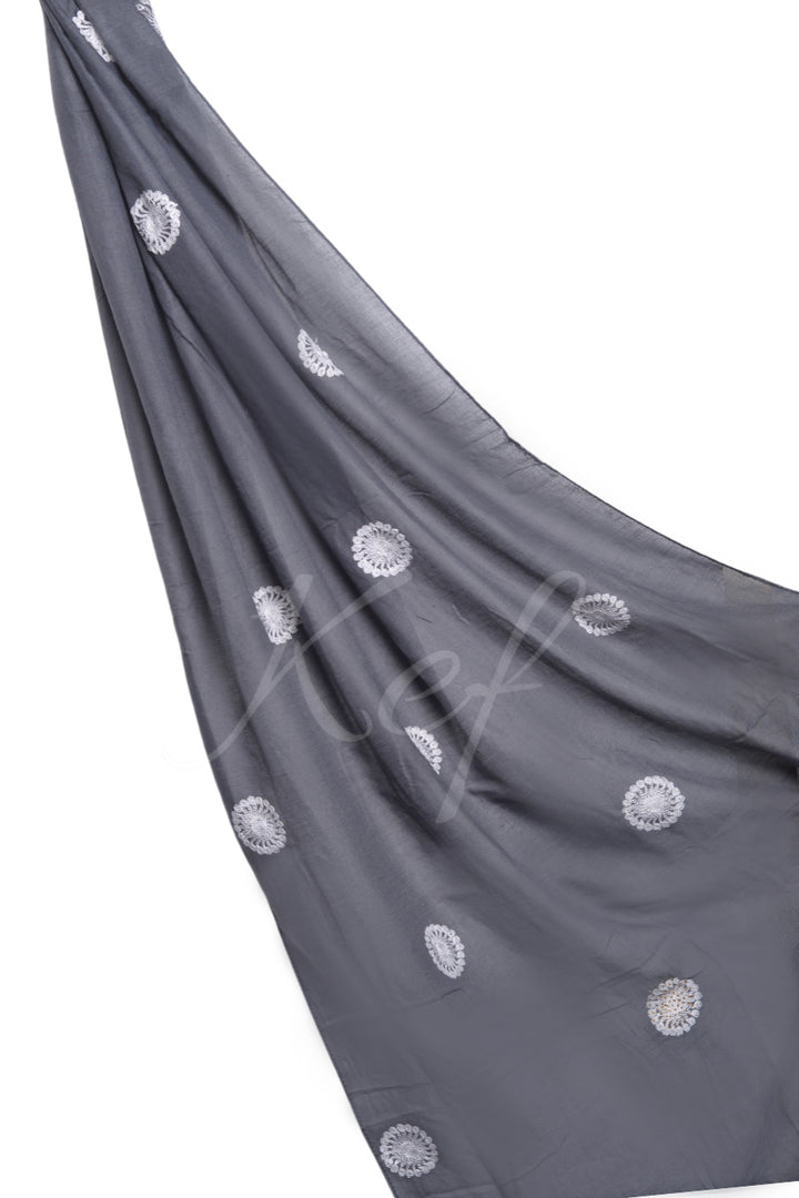 Circle Embroidery Lawn - Charcoal Grey