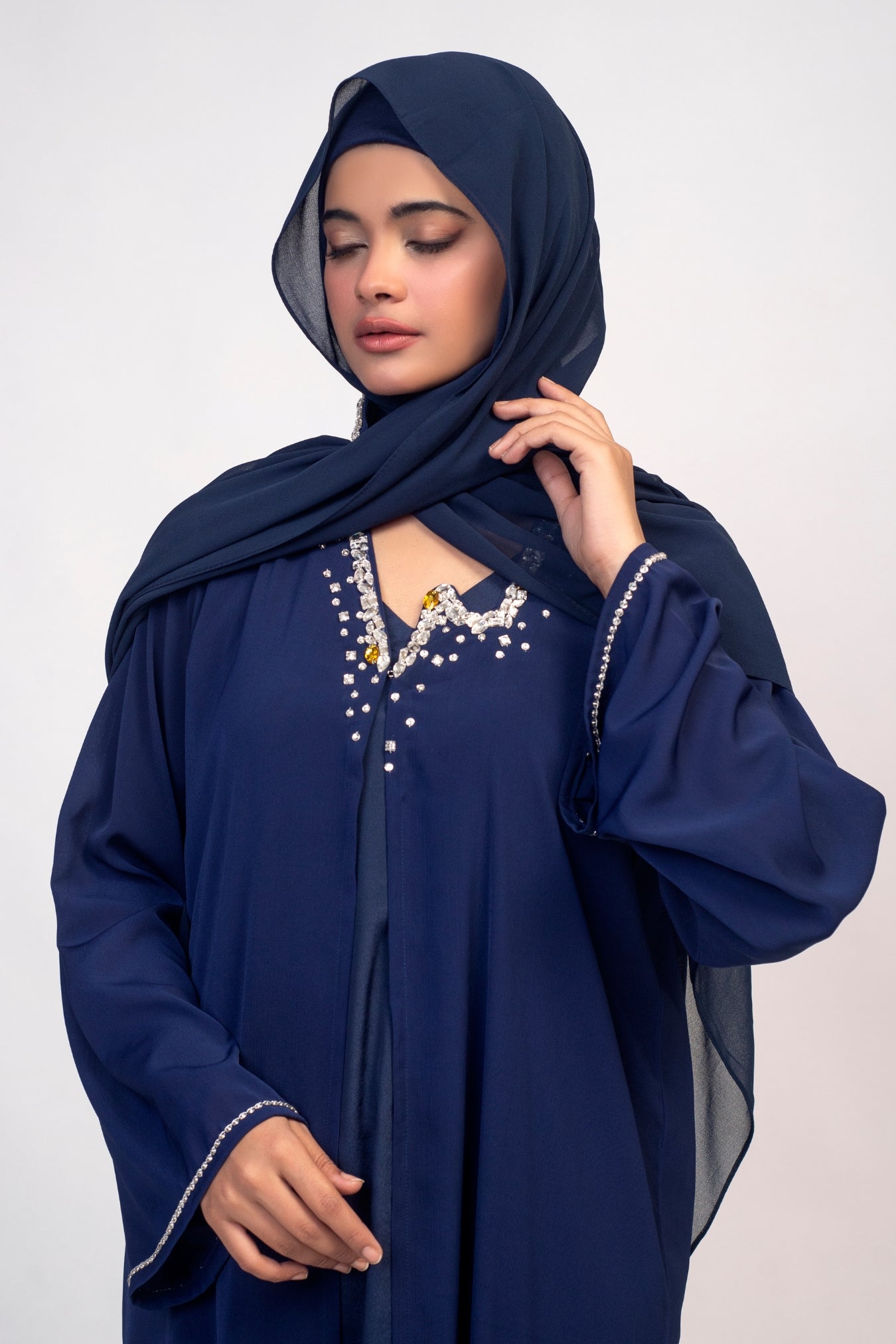 Baby Blue Crystalized Design Abaya main image 1