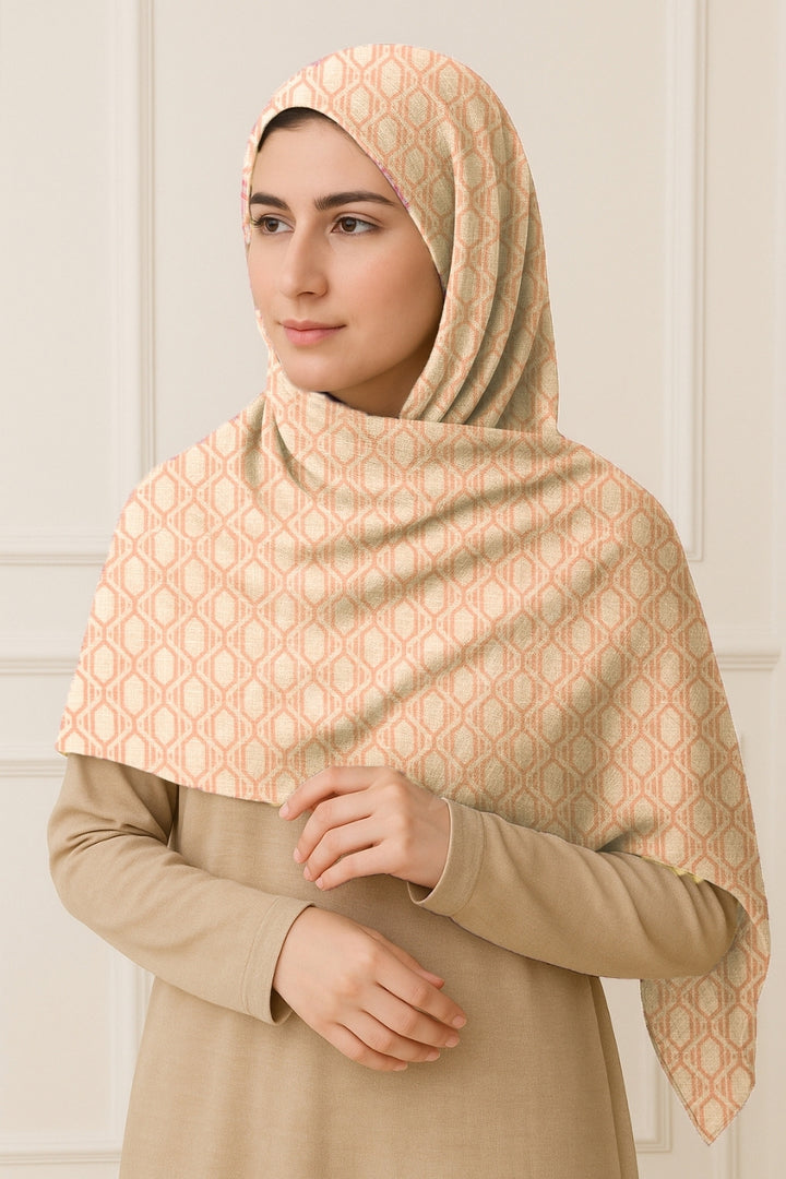 Grid Printed Lawn - Cream