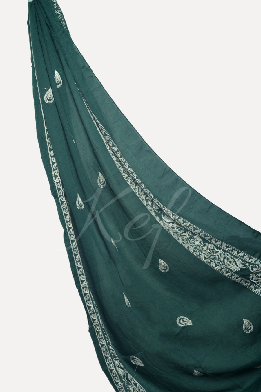 Stripe Embroidery Lawn Hijab - Dark Green