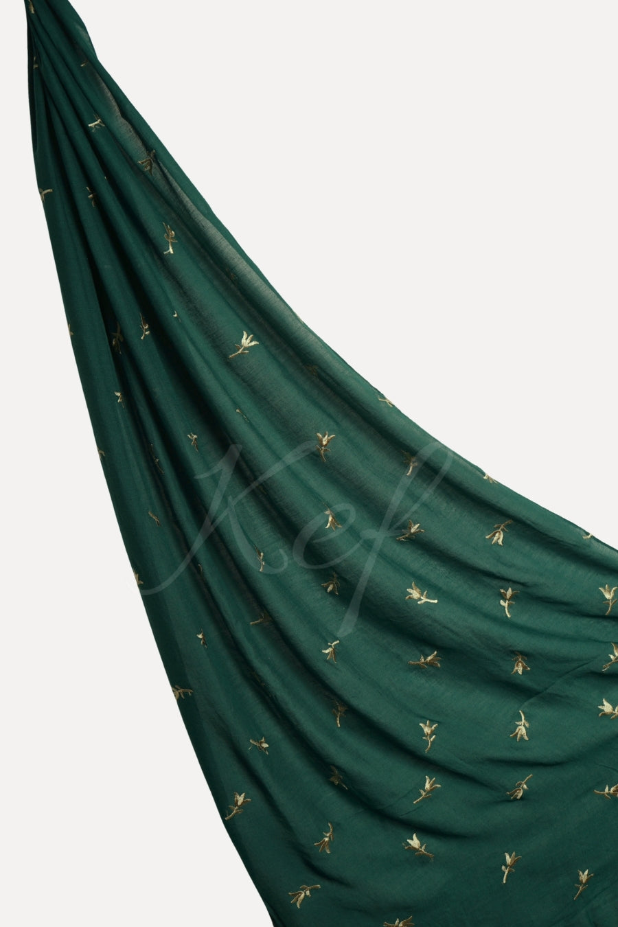 Grace Embroidery Lawn Hijab - Dark Green