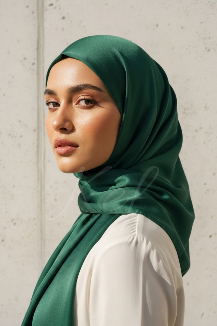 Plain Silk Hijab - Dark Green