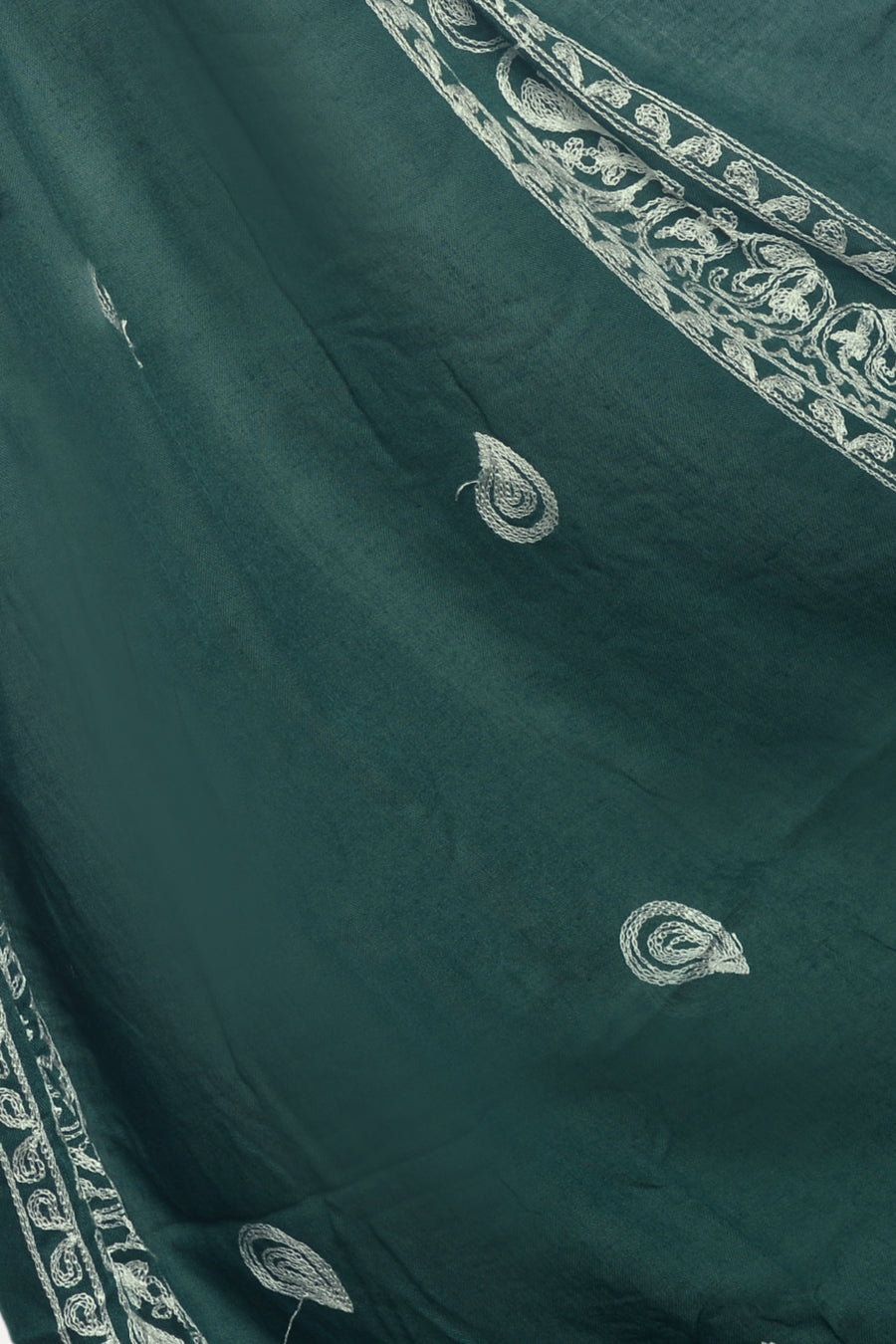 Stripe Embroidery Lawn Hijab - Dark Green