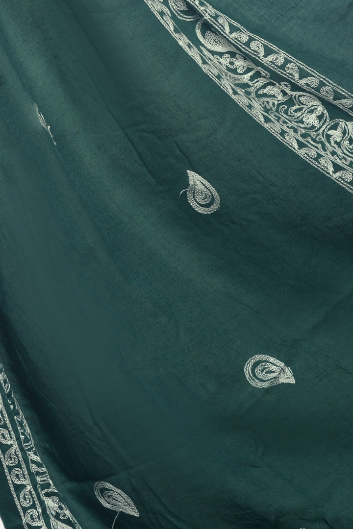 Stripe Embroidery Lawn Hijab - Dark Green