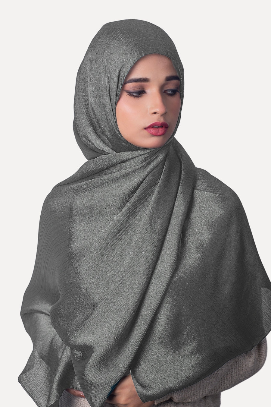 Crinkle Chiffon Hijab - Dark Grey (Shimmer)
