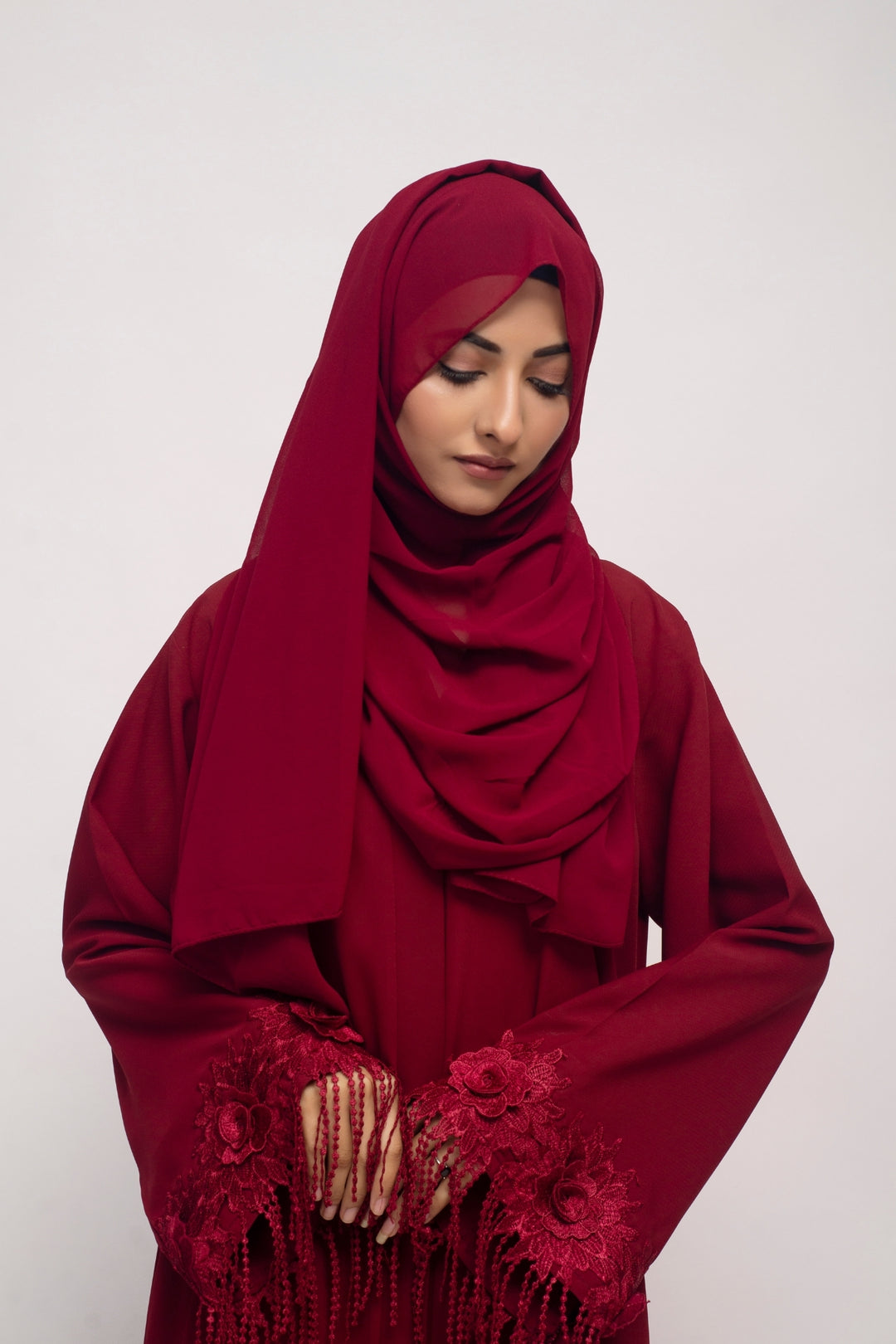 Dark Maroon Tassel Abaya