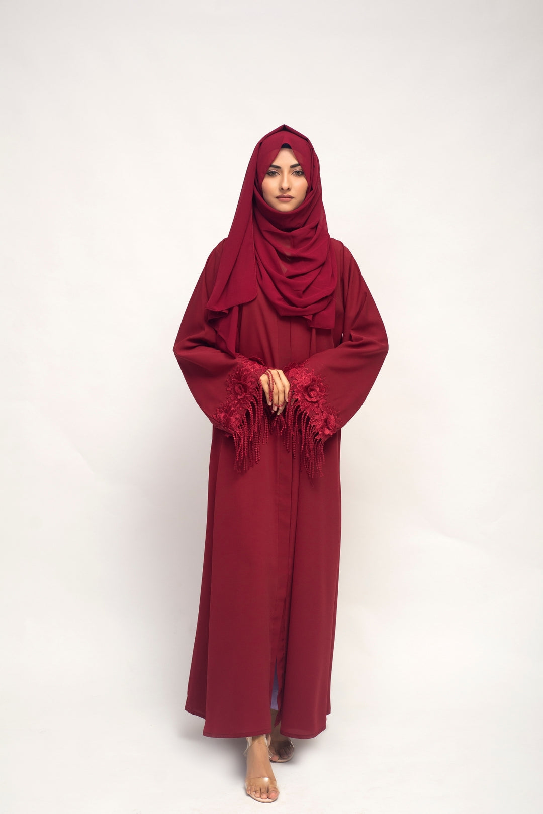 Dark Maroon Tassel Abaya