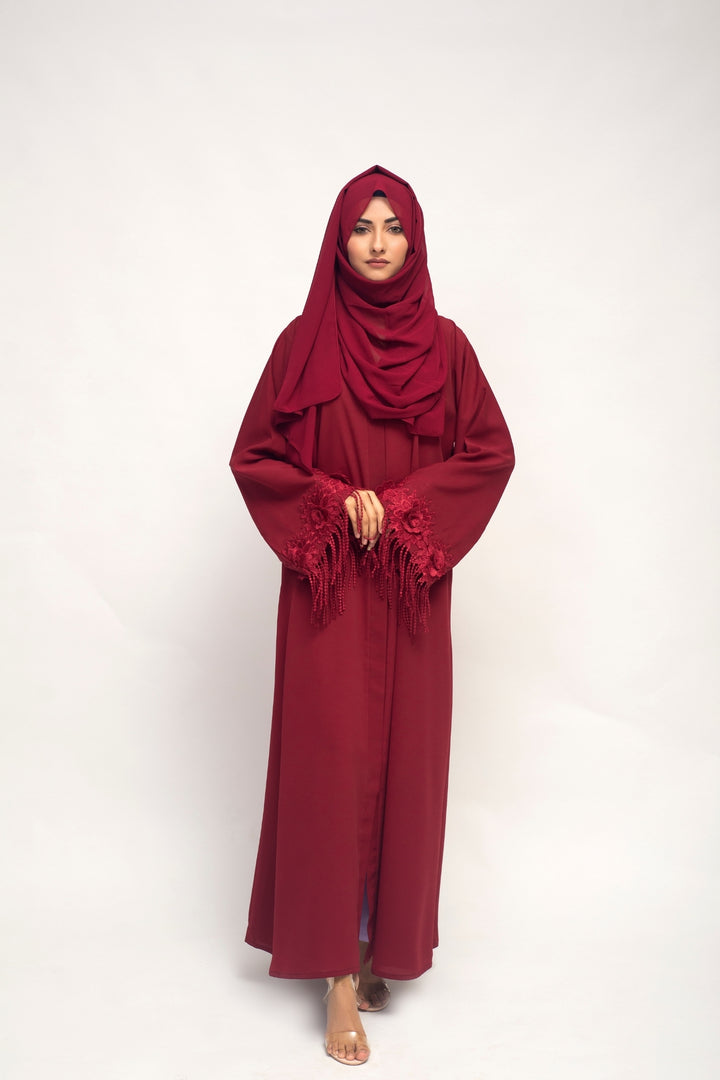 Dark Maroon Tassel Abaya