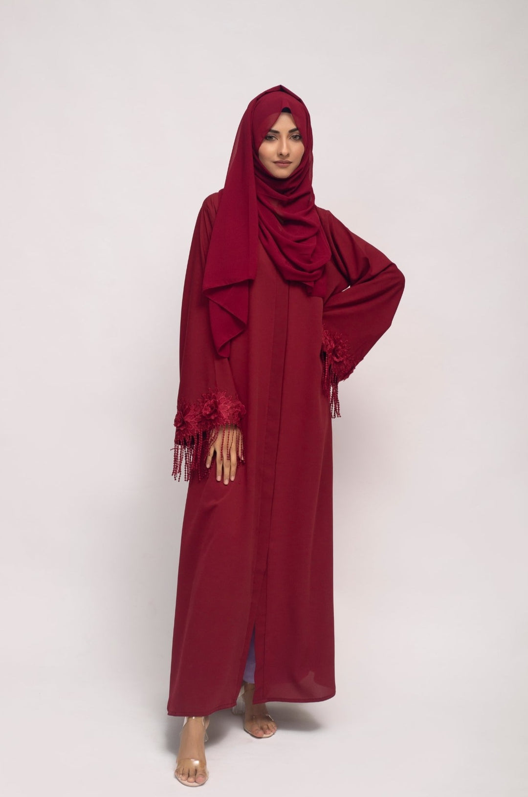 Dark Maroon Tassel Abaya