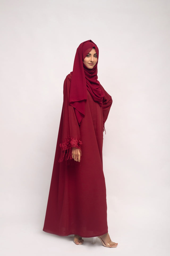 Dark Maroon Tassel Abaya
