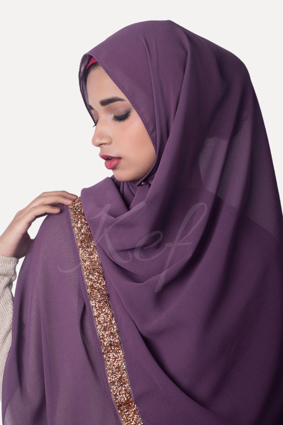 Lace Georgette Hijab - Eggplant