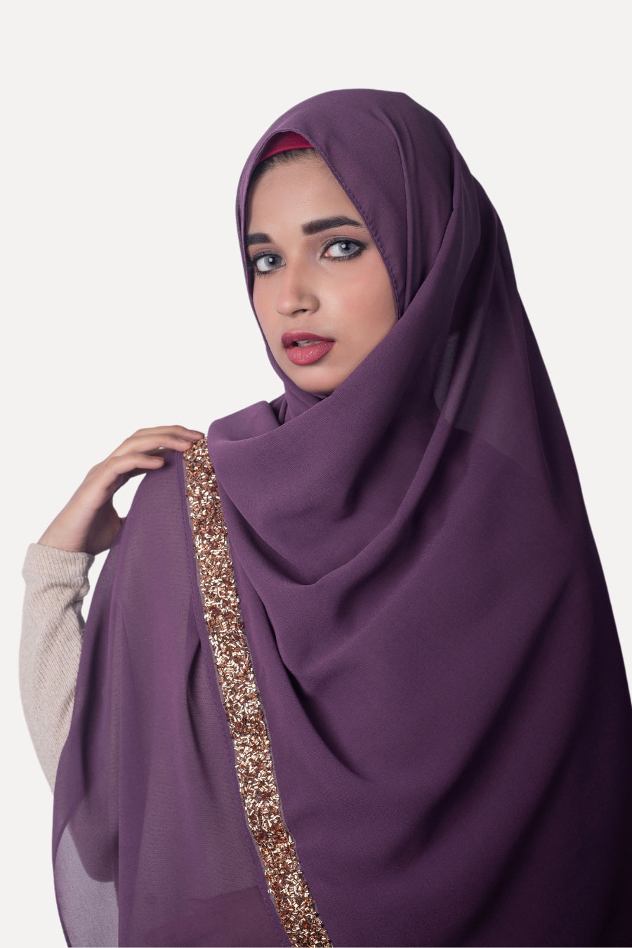 Lace Georgette Hijab - Eggplant