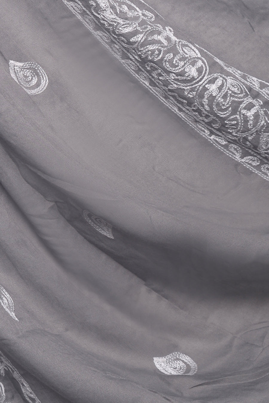 Stripe Embroidery Lawn Hijab - Grey