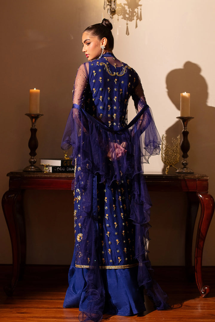 FOND BLEU LAPIS JACKET WITH LACE INNER, LEHENGA AND DUPATTA
