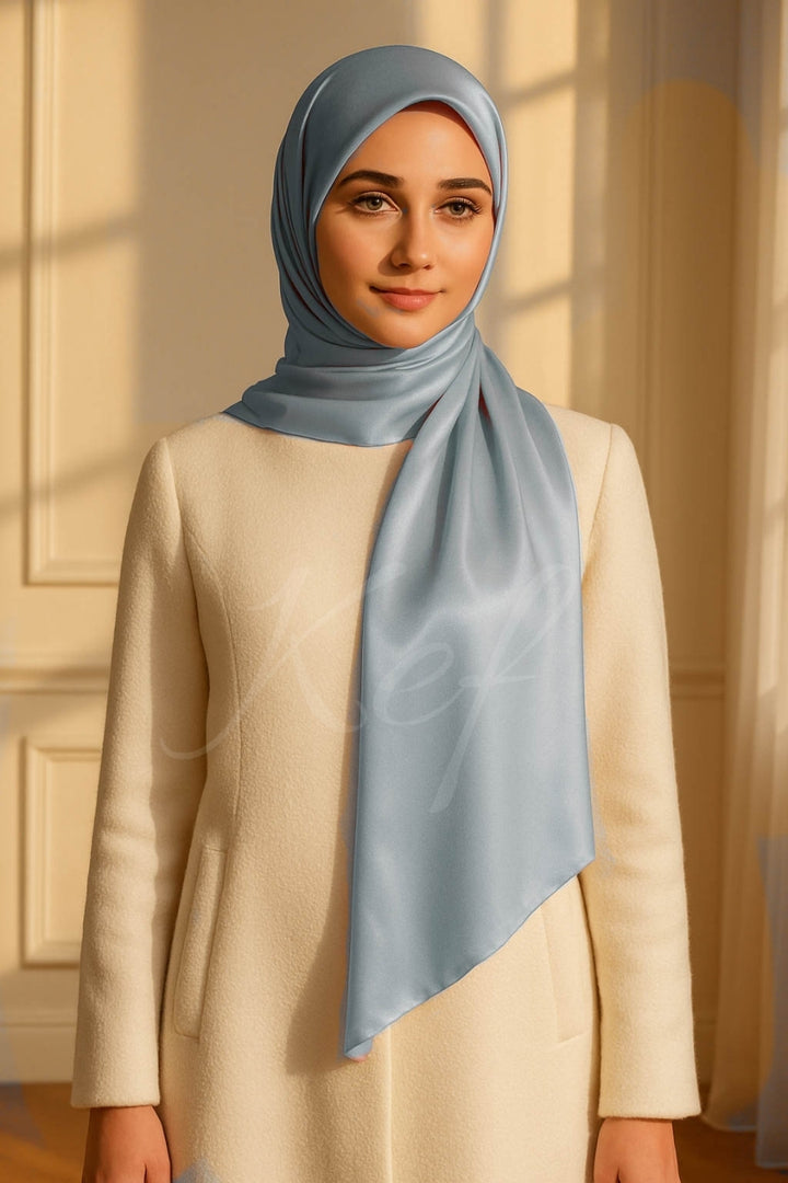 Plain Silk Hijab - Ice Blue