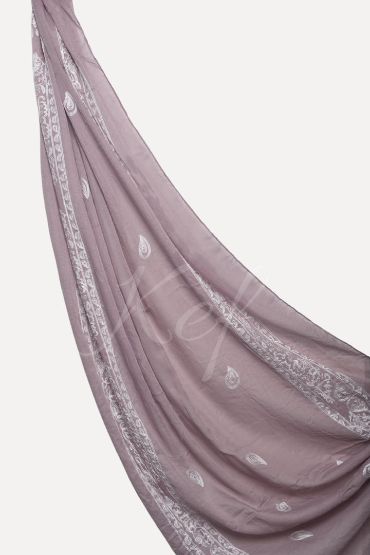 Stripe Embroidery Lawn Hijab - Lavender