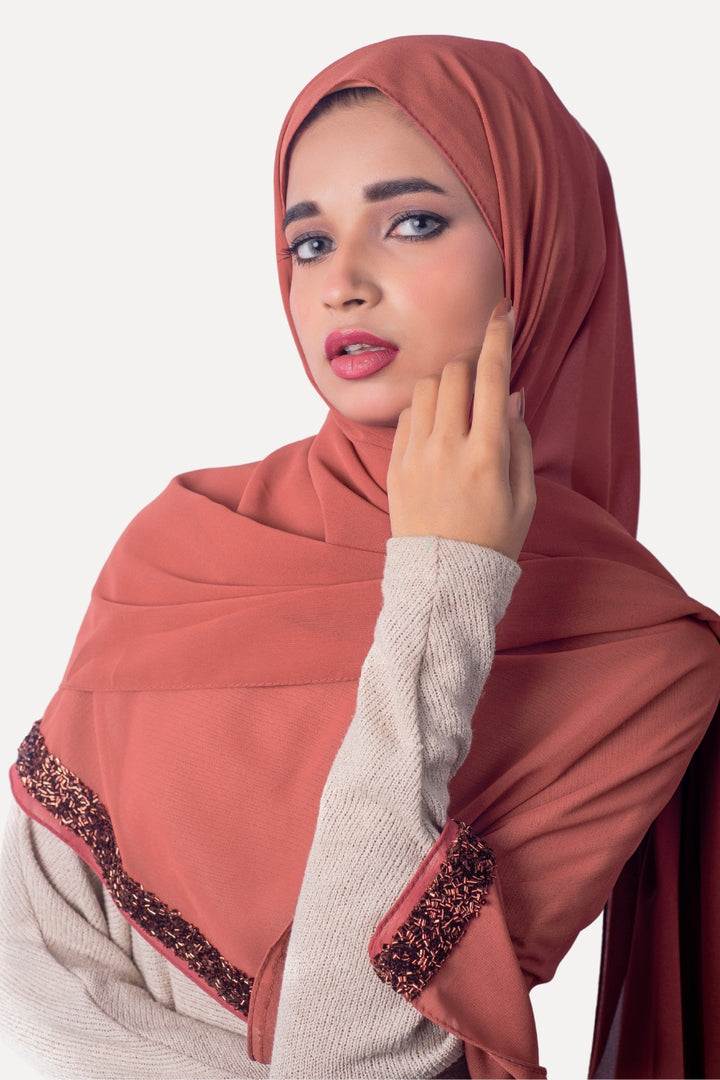 Lace Georgette Hijab - Melon
