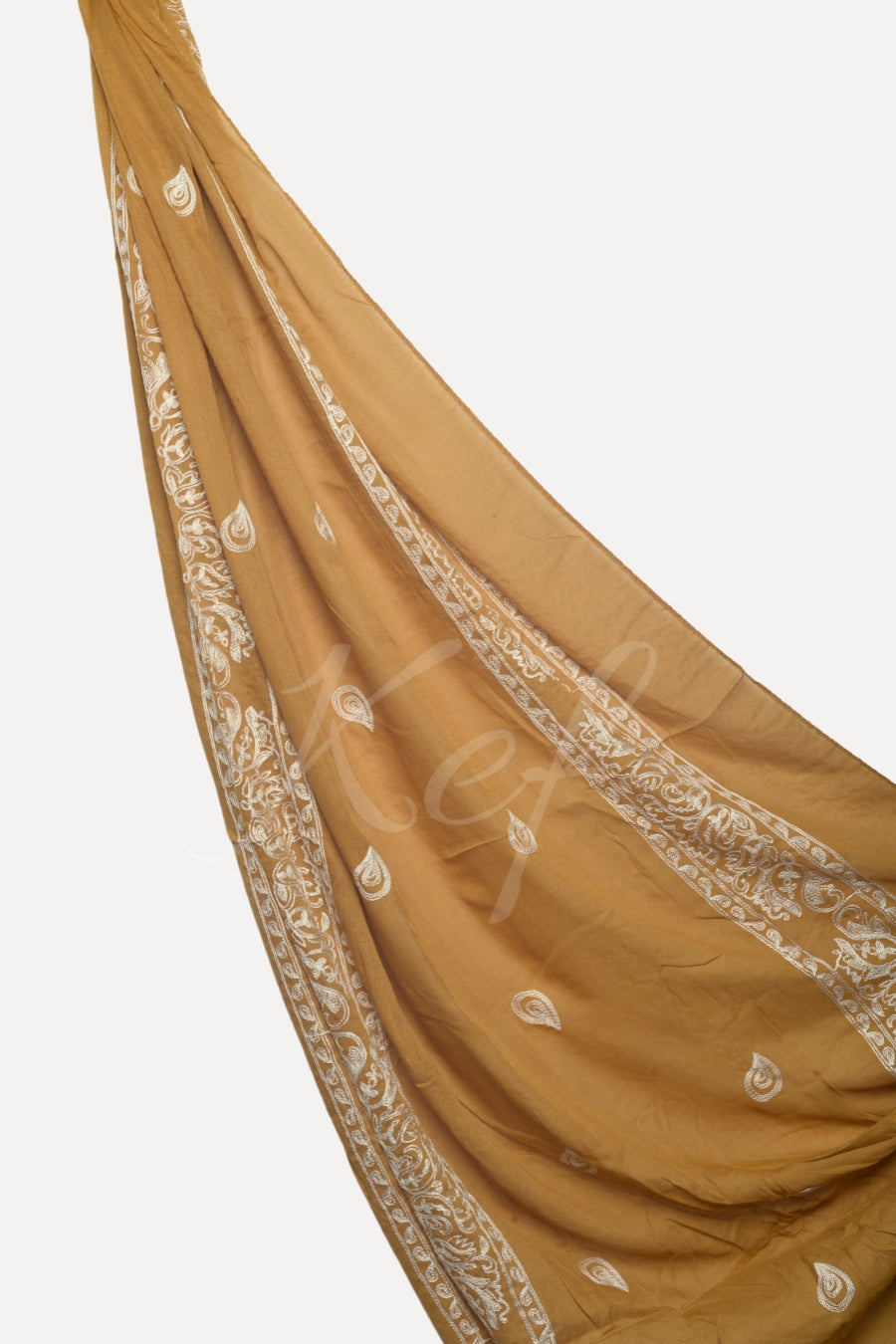 Stripe Embroidery Lawn Hijab - Mustard
