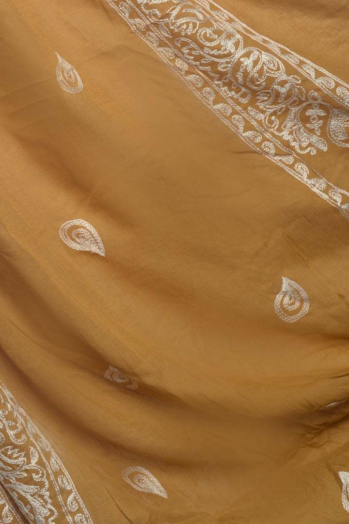 Stripe Embroidery Lawn Hijab - Mustard