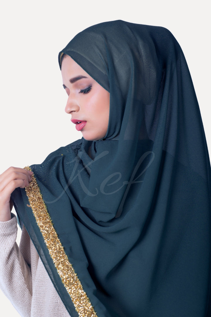 Lace Georgette Hijab - Navy Blue