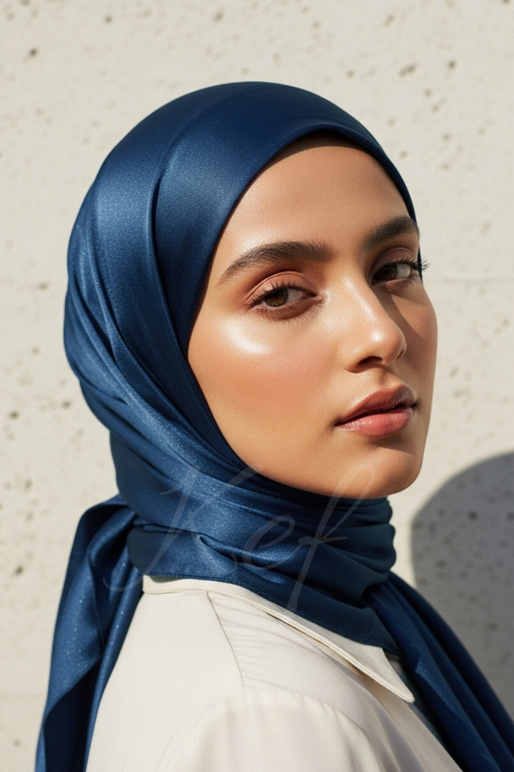 Plain Silk Hijab - Navy Blue