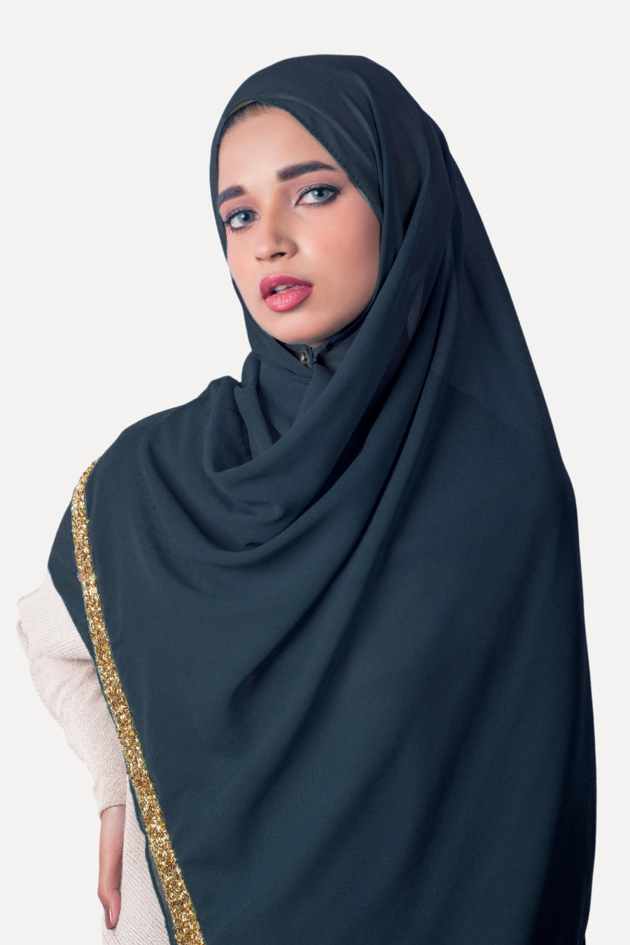 Lace Georgette Hijab - Navy Blue