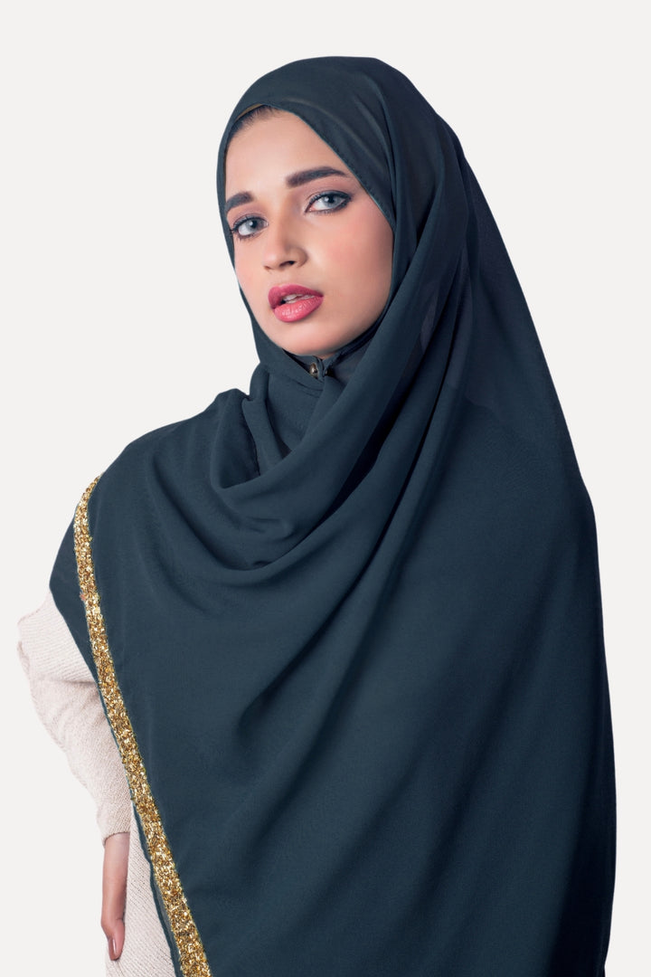 Lace Georgette Hijab - Navy Blue