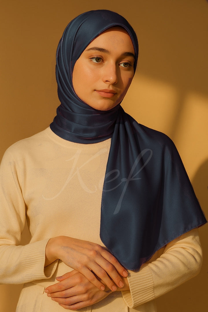Plain Silk Hijab - Navy Blue
