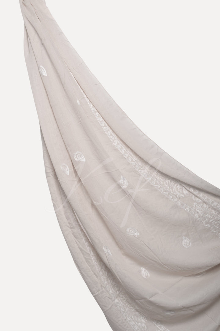 Stripe Embroidery Lawn Hijab - Platinum