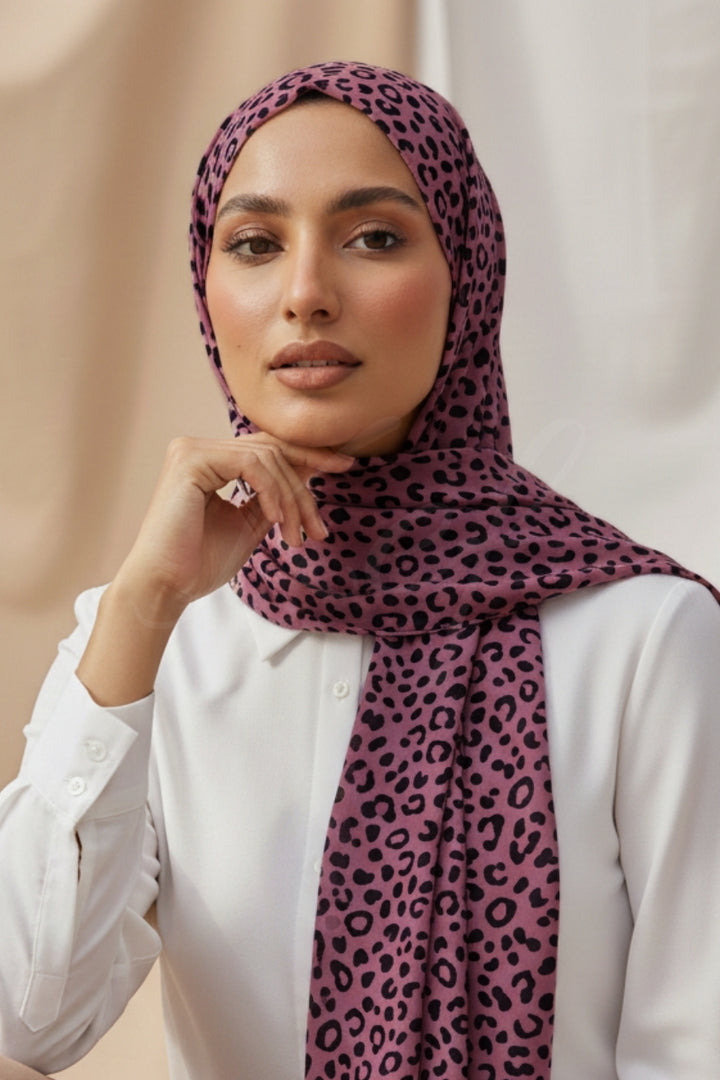 Printed Silk Hijab - Rose Feral