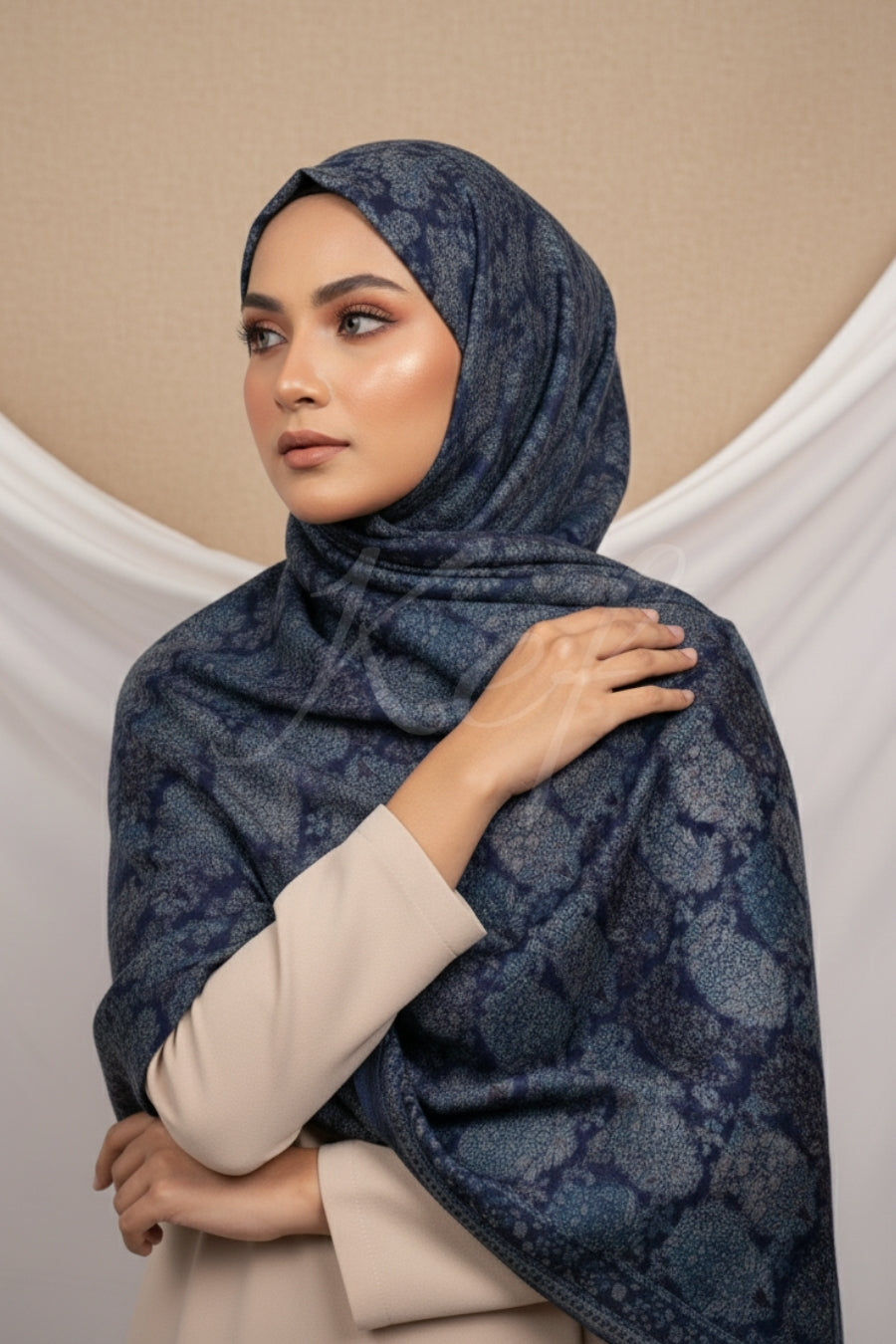 Printed Cashmere Echo Hijab - Shadow Petal